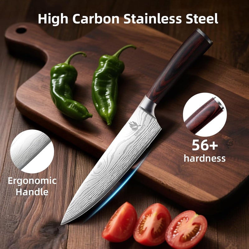 Cooluxry Professional Chef Knife - 8 Inch High Carbon Stainless Steel Kitchen Knife with Ergonomic Pakkawood Handle for Precise Cutting - Image 4